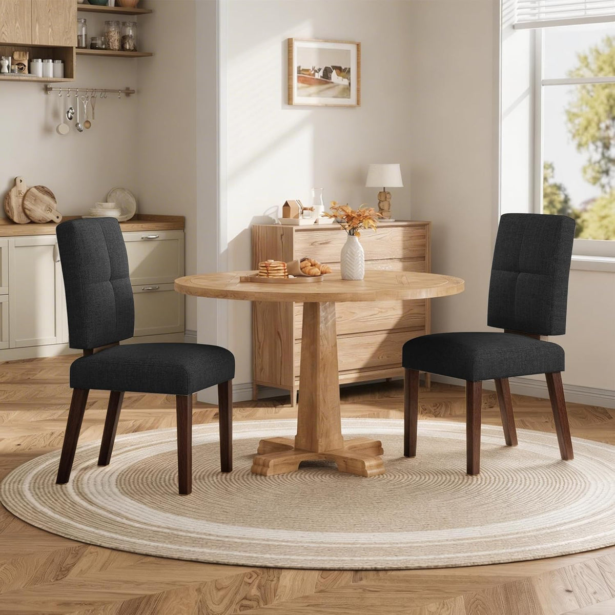 HOMRELEXA Wooden Dining Chairs Set of 6, Dining Room Chairs with Wood Legs, Cloud-Like Cushion & Reinforcement Structure Design for Kitchen/Living Room/Restaurant, Easy Assembly