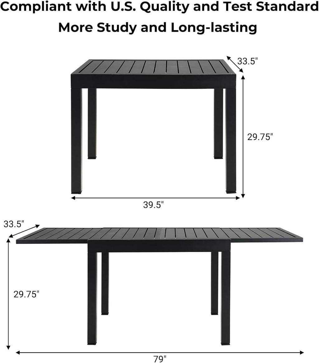 Grand patio 7-Piece Outdoor Dining Set for 6 with 1 Rectangle Expandable Table for 4-6 Person, Metal Woven Wicker Fixed Patio Chairs with Thickened Cushions for Yard, Poolside, Deck (Black)