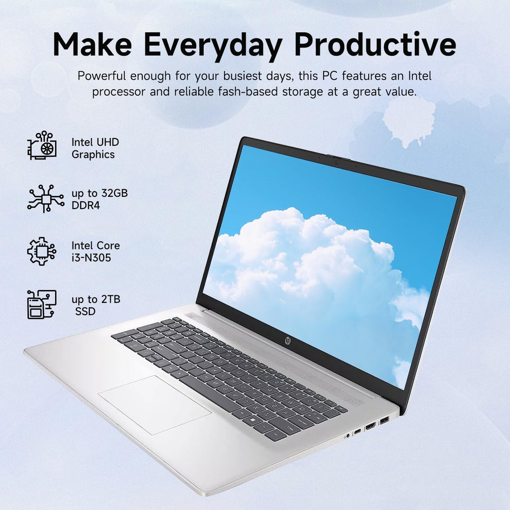 HP 17.3" Laptop for Home, Students, Business, Lifetime Office 365 for The Web, 17.3" Touchscreen, 8-Cores Intel CPU, w/Copilot, 16GB RAM, 128GB eMMC + 1TB PCIe, Camera Privacy Shutter, Win11 Pro