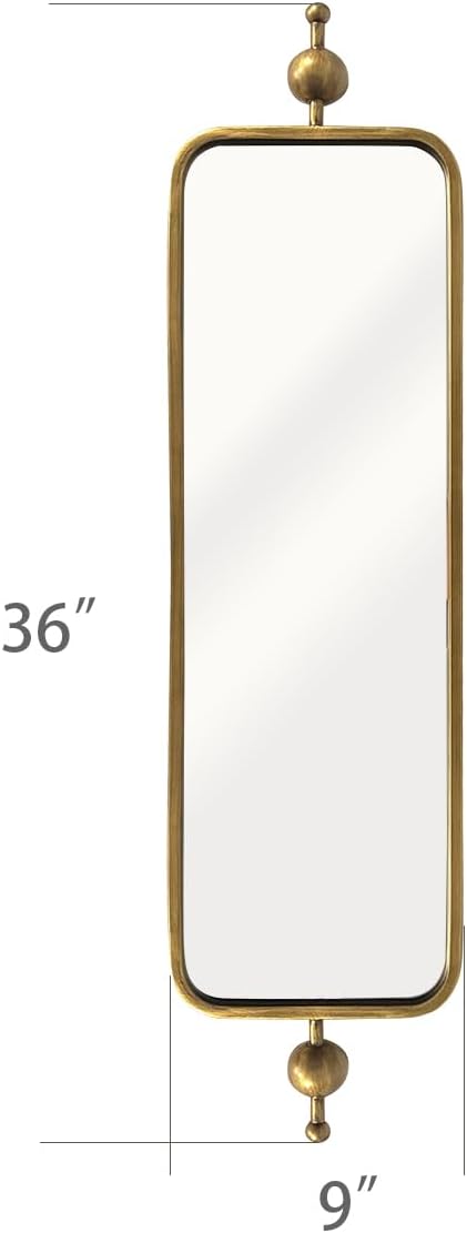 Gold Thin Mirror for Skinny Entryway Living Room badroom,Full Lenth Long Retangle Mirror with Round Corner 9" X 36"-2pack