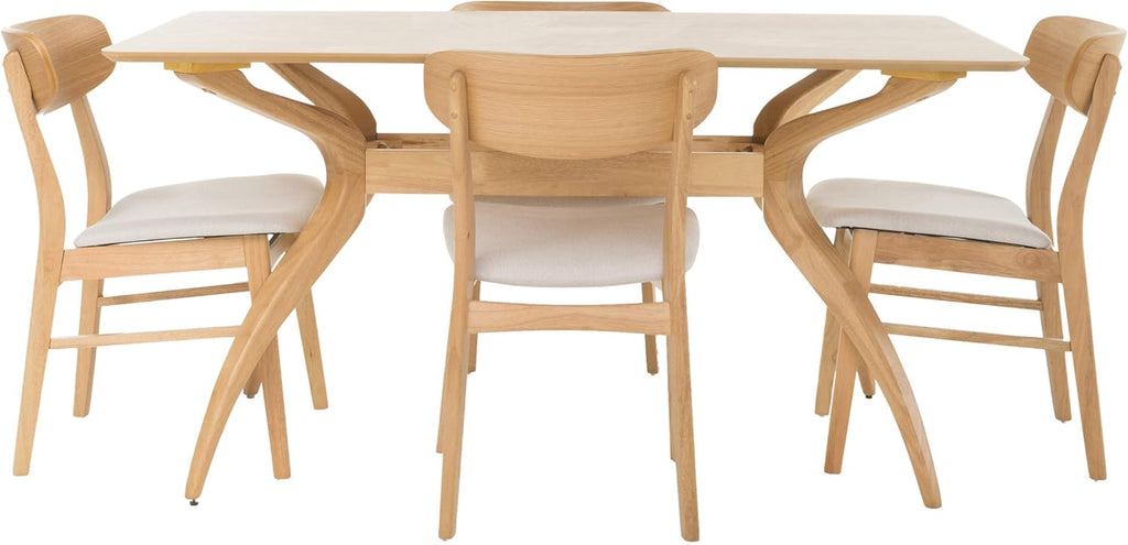 Christopher Knight Home Lucious Curved Leg Rectangular Dining Set, 5-Pcs Set, Natural Oak / Light Beige