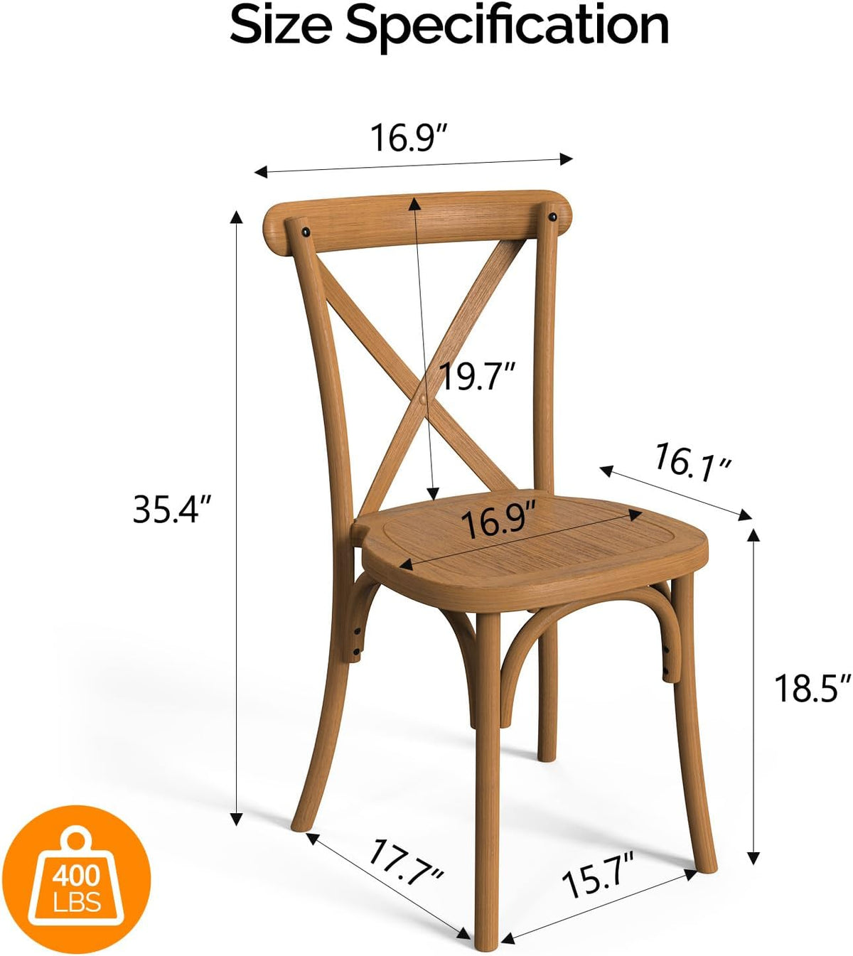 VINGLI Plastic Outdoor Dining Chairs Set of 6, Stackable Patio Farmhouse Brown Dining Chairs with X Back, Waterproof Kitchen & Dining Room Chairs for Indoor-Outdoor, Capacity 400 lbs
