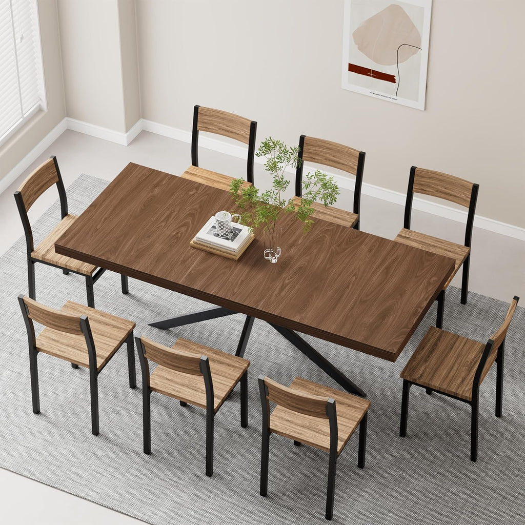 Extendable Dining Room Table for 4 6 8, 55"-70.9" Long Rectangle Kitchen Table,Wood Expandable Dining Table with Hidden Leaf & Storage, Space Saving, For Kitchen Dining Living Room, Farmhouse, Walnut