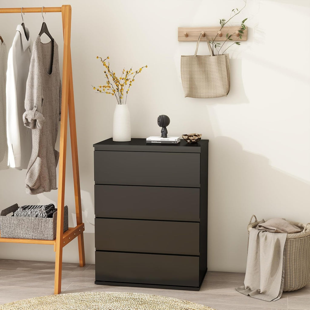 Modern Chest of Drawers, 4/5/6 Drawer Dresser Without Handles Floor Storage Drawer Cabinet Vertical Dresser Storage Organizer for Home Office (4 Drawers, Black)