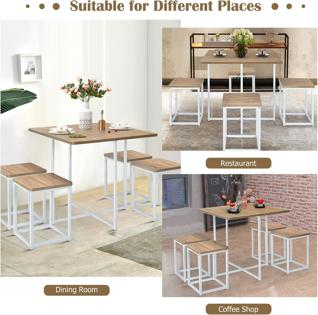 Giantex 5 Piece Dining Table Set, Dining Set for 4 with Square Stools, Small Kitchen Table Set with Metal Frame, Compact Design for Small Space, Home Kitchen Bar Pub Apartment