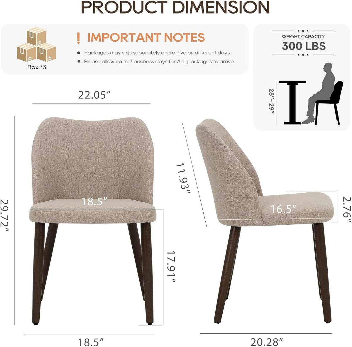 MALOL Dining Chairs Set of 6, Upholstered Fabric Kitchen Chairs with Curved Back, Padded Seat and Solid Wood Legs, Modern Dining Chair for Kitchen Dining Room, Camel
