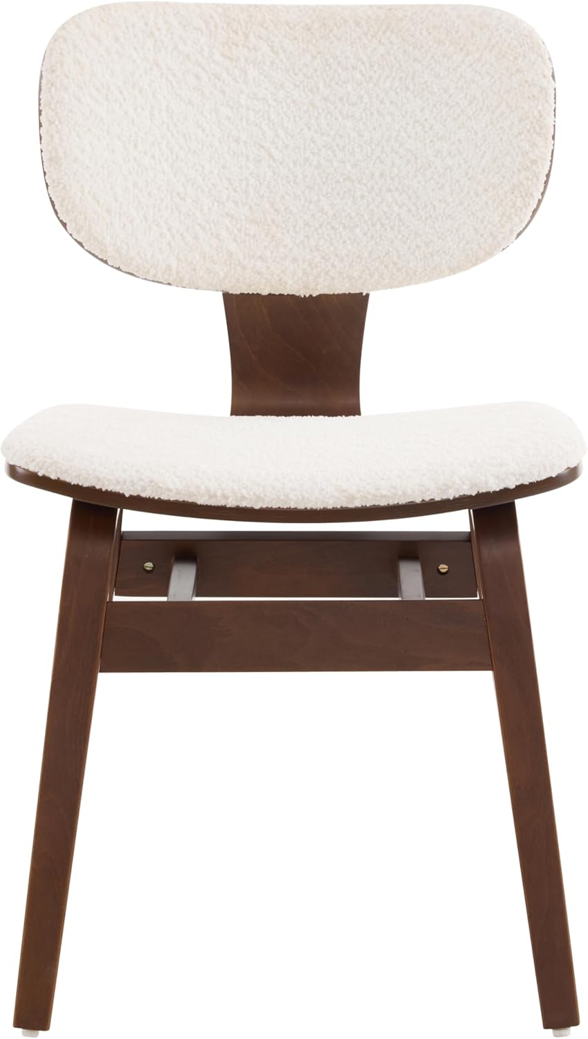 Christopher Knight Home Set of 2 Soft Boucle Fabric Upholstered Dining Chairs with Wood Frame, Curved Backrest Armless Accent Chair, Side Chair with Support Bar, Dining Room, Kitchen, White and Walnut