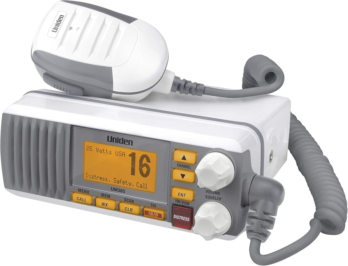 Uniden UM385 25 Watt Fixed Mount Marine Vhf Radio, Waterproof IPX4 with Triple Watch, Dsc, Emergency/Noaa Weather Alert, All Usa/International/Canadian Marine Channels, Memory Channel Scan, White