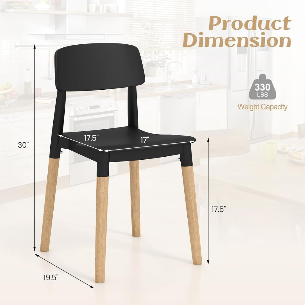 Giantex Modern Dining Chairs Set of 4, Plastic Dining Side Chair Set w/Sturdy Wooden Legs, Ergonomic Backrest & Wide Seat, Armless Kitchen Chairs for Dining Room Living Room Restaurant Cafe (Black)