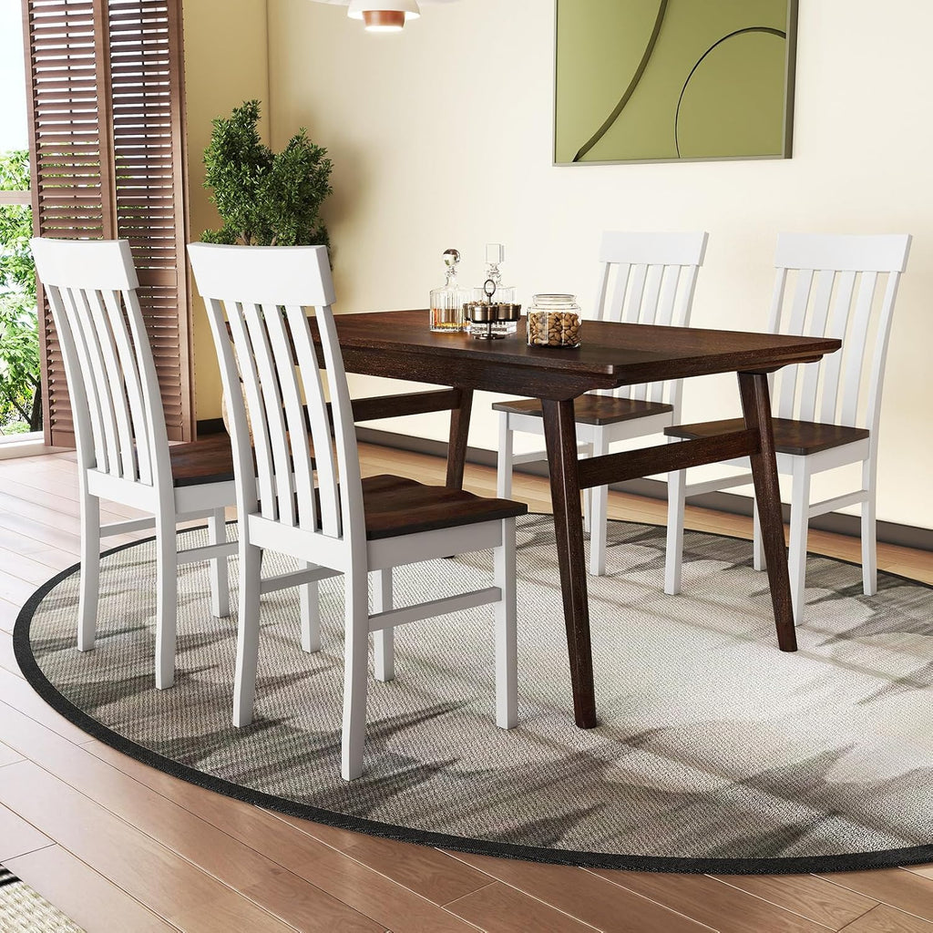 Giantex Wooden Dining Chairs Set of 4, Farmhouse Kitchen Chair with Hollowed Backrests & Rubber Wood Seats, Rustic Wood Side Chairs for Home Living Room Restaurant