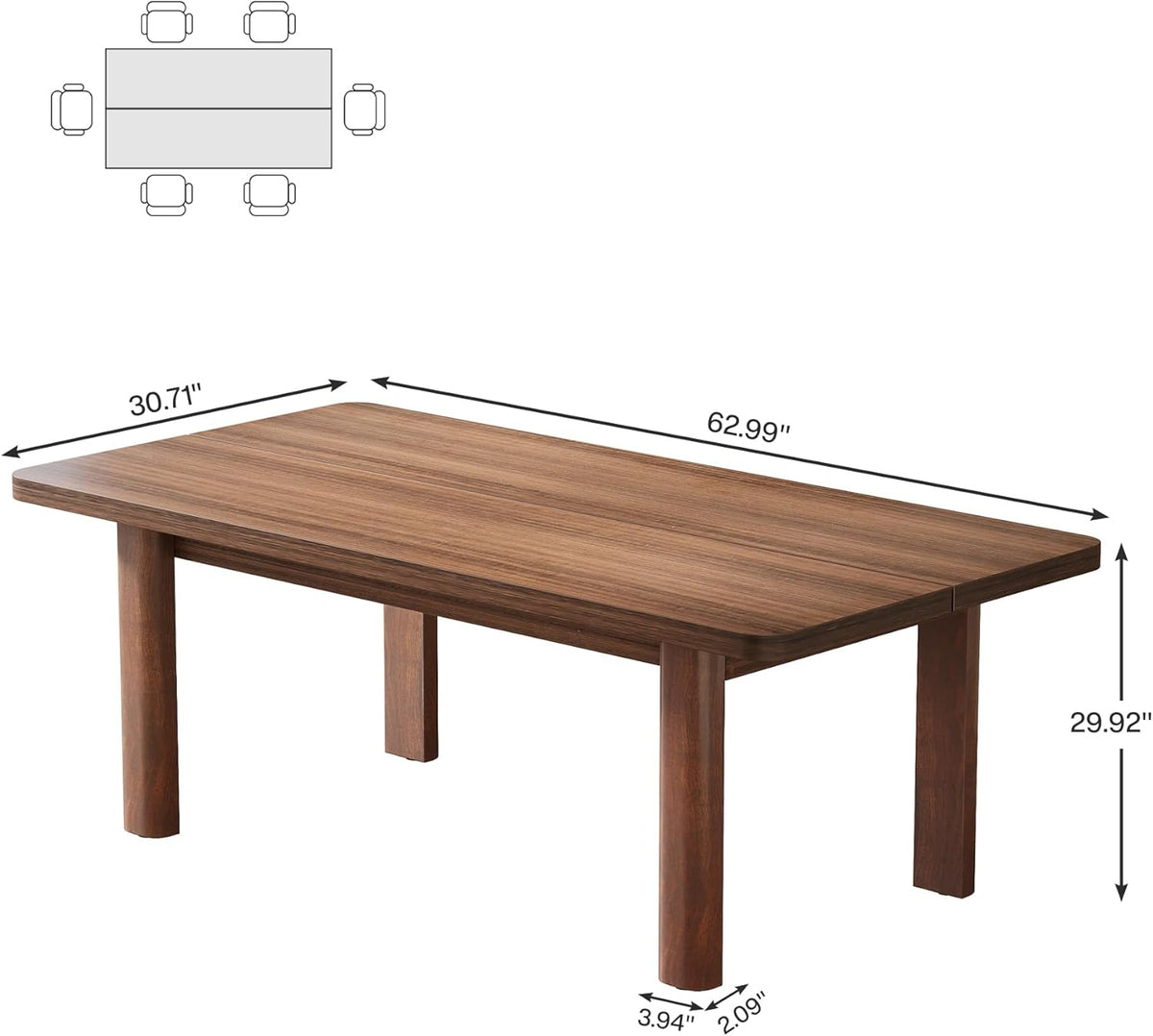 Tribesigns Farmhouse Wood Dining Table for 4-6 People, 63” Large Rectangle Kitchen Table, Dinner Table Kitchen & Dining Room Furniture with with Solid Wood Legs