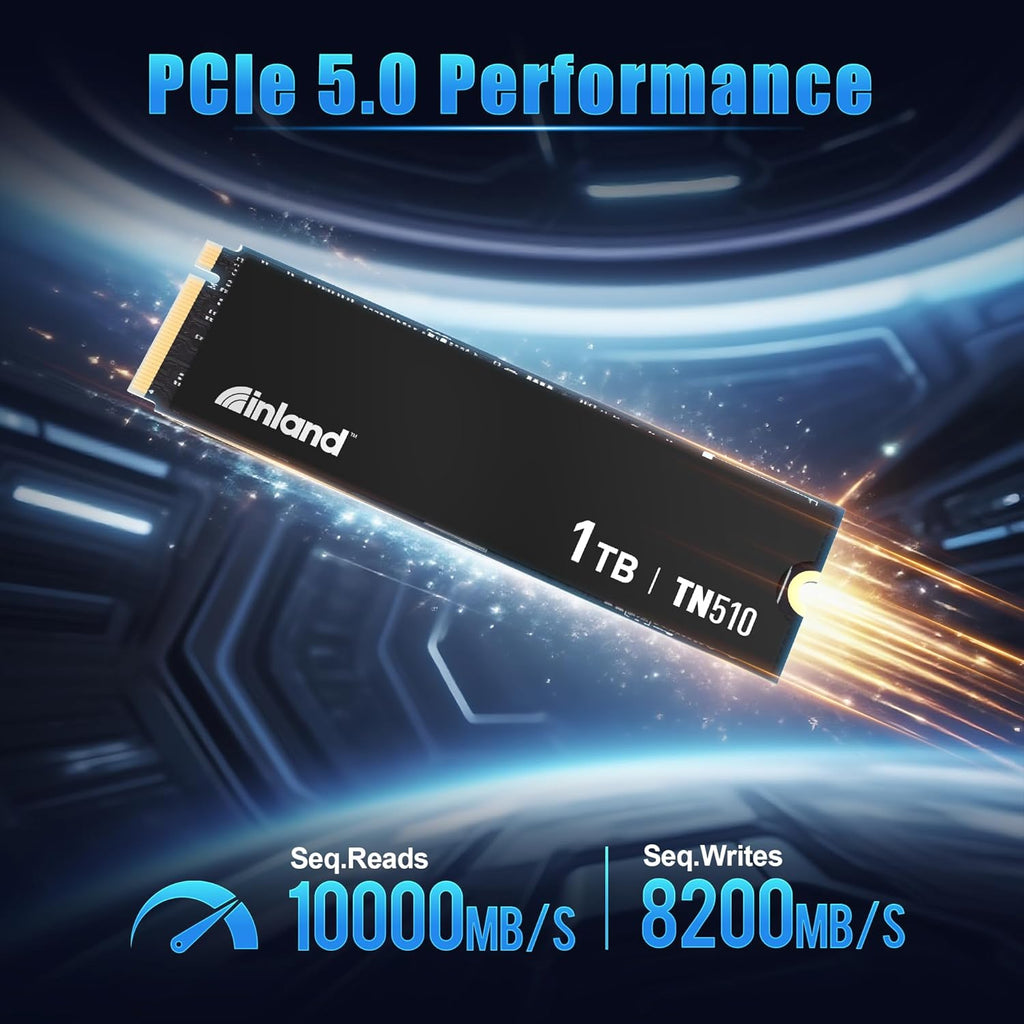 INLAND 1TB TN510 NVMe SSD Internal Solid State Drive - Gen 5x4, PCIe5.0 M.2 2280, seq. Read Speed up to 10,000 MB/s, for AI Applications, Gaming, and Video Editing