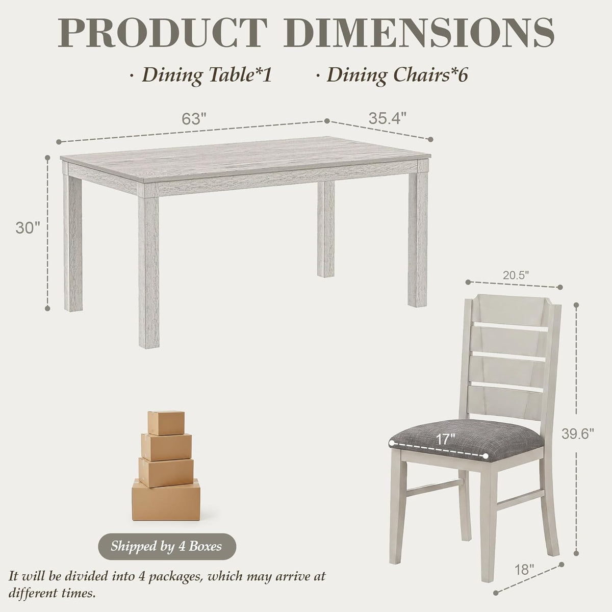 VECELO 7-Piece Solid Wood Dining Table Set with 6 Upholstered Chairs, Farmhouse Design for Kitchen & Small Spaces, for Dining Room, Kitchen, Gray