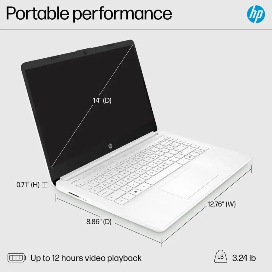 HP 14" Business Laptop, 1-Year Office 365 with Copilot AI, Dual-Core Intel Processor, Windows 11, PLUSERA 8-in-1 Hub Included, Snowflake White (Snowflake White, 16GB RAM | 576GB Storage)