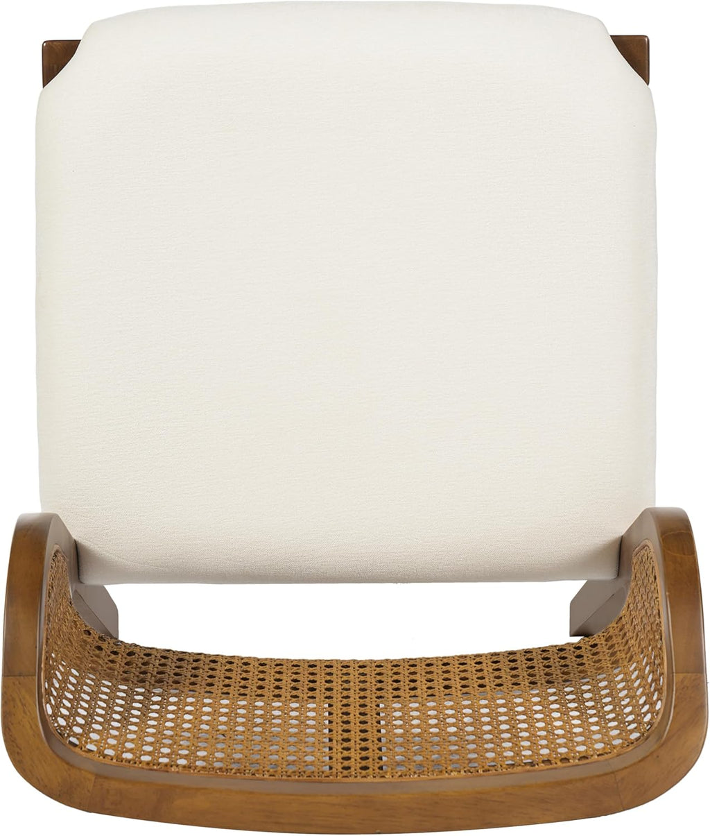 Christopher Knight Home Cayde Upholstered Dining Chairs Set of 2, Kitchen Side Chair with Cane Backrest, Rubberwood Dining Room Chair, Extra Seat for Living Room, Walnut+Beige