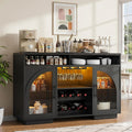 Wine Bar Cabinet 54", Black Coffee Bar Cabinet with LED Lights, Arched Glass Doors, Wine Rack, Adjustable Shelves, Sideboard Buffet Cabinet for Dining Room, Black