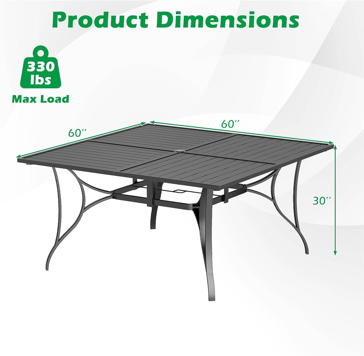 Tangkula 60" x 60" Metal Patio Dining Table for 8, Square Heavy Duty Outdoor Dining Table with Umbrella Hole, 8-Person Outside Dining Furniture for Porch, Garden, Balcony and Backyard