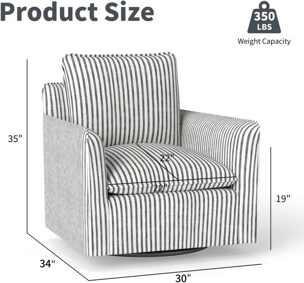 INZOY Swivel Accent Chair Set of 2, Upholstered Square Chair, Swivel Barrel Reading Chair with Thick Padded Backrest Cushion for Living Room Bedroom Small Space, Blue Stripe