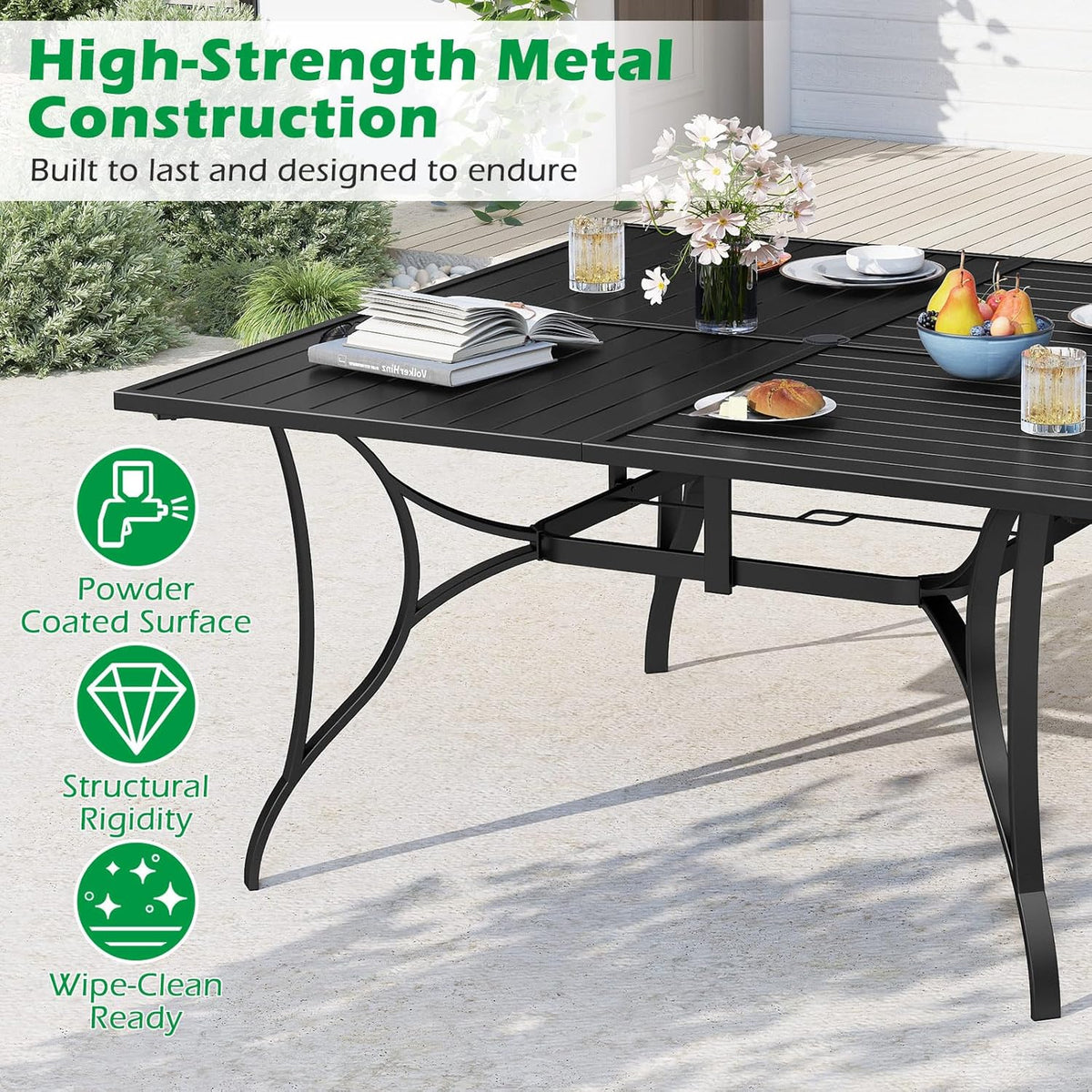 Tangkula 60" x 60" Metal Patio Dining Table for 8, Square Heavy Duty Outdoor Dining Table with Umbrella Hole, 8-Person Outside Dining Furniture for Porch, Garden, Balcony and Backyard