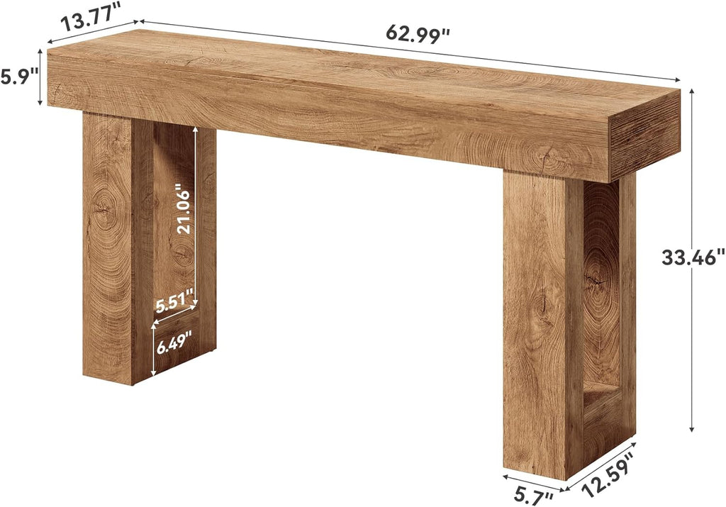 LITTLE TREE 63 Inches Long Console Table for Entryway, Sofa Table Behind Couch, Wooden Entry Table Foyer Hallway Table, Industrial Console Sofa Table for Living Room, Oak Color