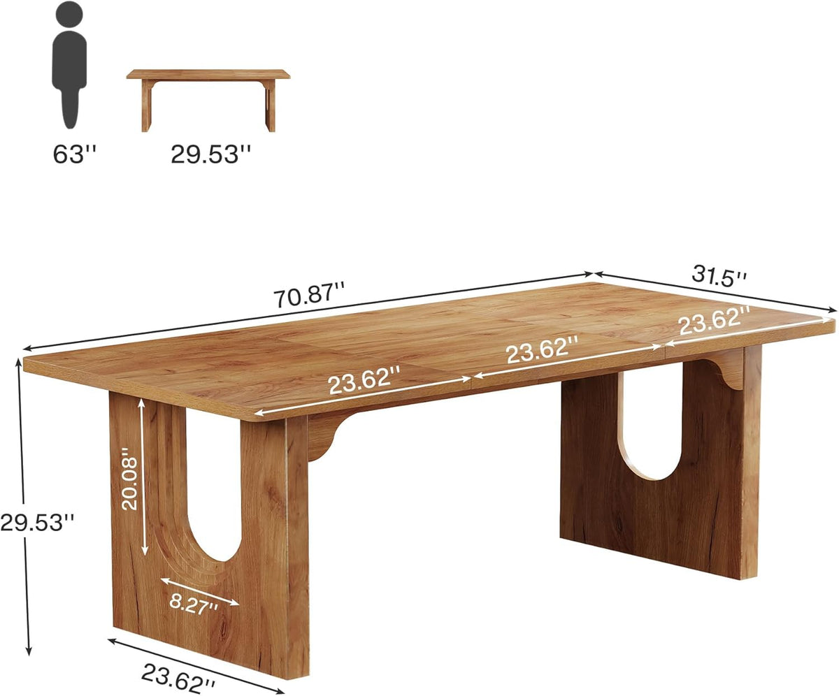 Tribesigns Modern Dining Table for 6 to 8 People, 71" Large Kitchen Dining Table with Wood Pedestal Base, Rectangular Long Dinner Table for Kitchen, Dining Room, Living Room, Rustic Brown