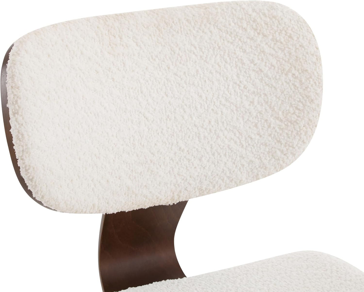 Christopher Knight Home Set of 2 Soft Boucle Fabric Upholstered Dining Chairs with Wood Frame, Curved Backrest Armless Accent Chair, Side Chair with Support Bar, Dining Room, Kitchen, White and Walnut