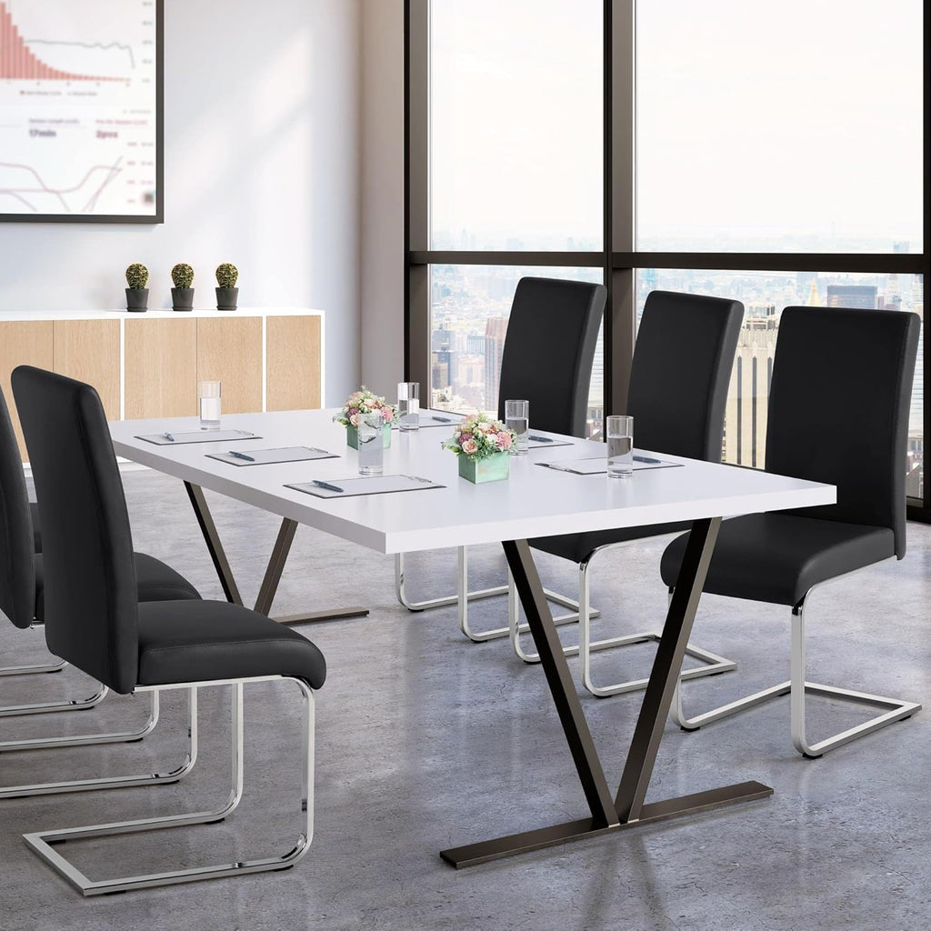 Yaheetech Dining Chairs Set of 6 Modern Faux Leather Upholstered Dining Room Chairs with High Back and Metal Chrome Legs for Kitchen/Living Room/Restaurant, Black