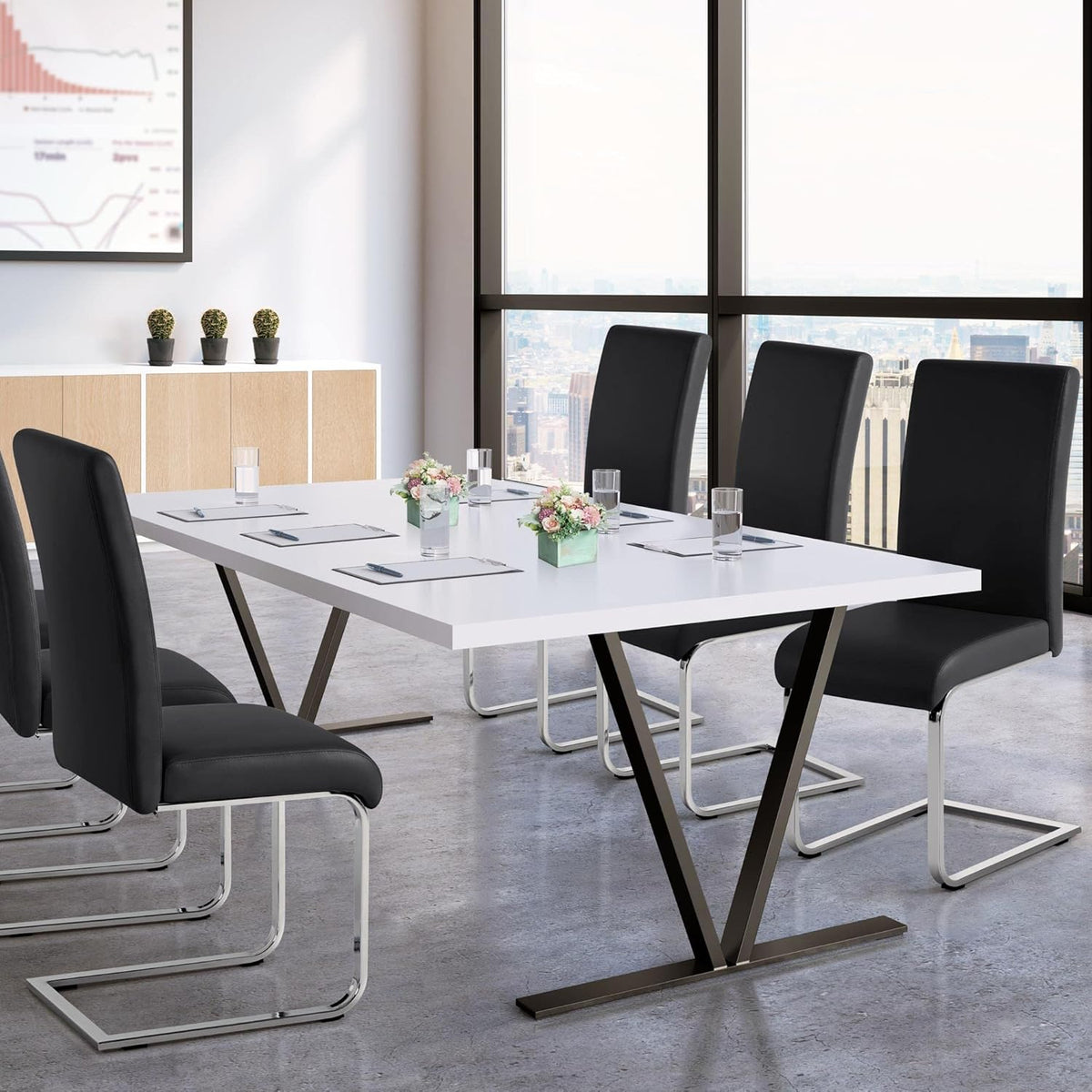 Yaheetech Dining Chairs Set of 6 Modern Faux Leather Upholstered Dining Room Chairs with High Back and Metal Chrome Legs for Kitchen/Living Room/Restaurant, Black