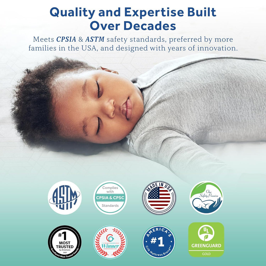 Sealy Baby Cotton Cozy Rest Breathable 2 Stage Waterproof Crib Mattress plus Toddler Bed Fit, 204 Coils & Soft Coton Cover, GREENGUARD Gold Certified, Safety & Quality Tested, Made in USA, 52"X28"