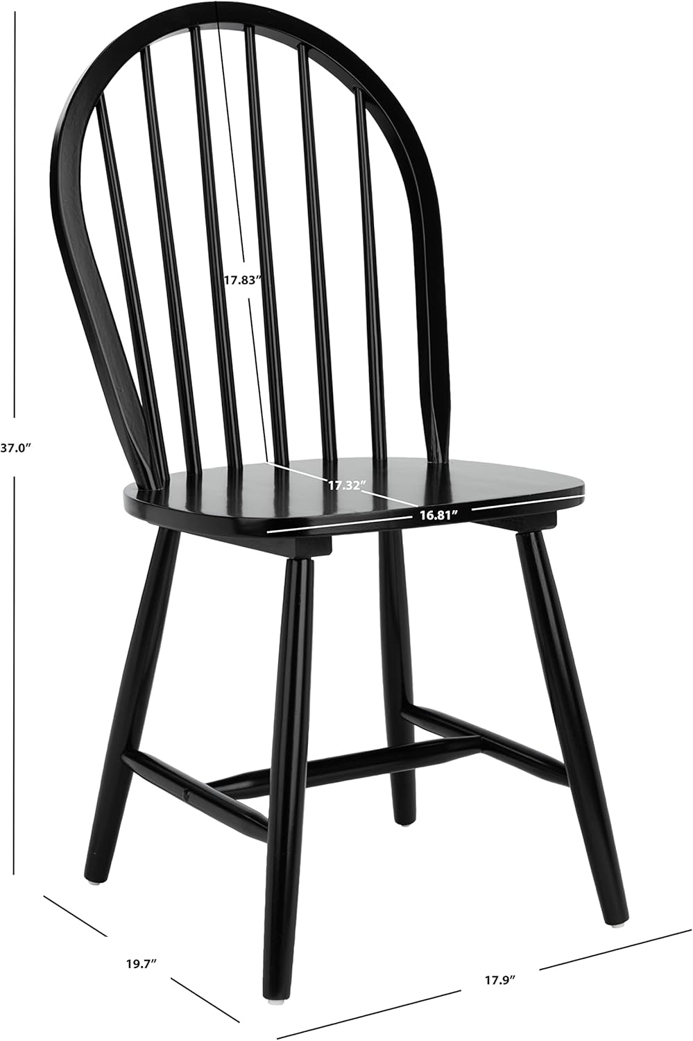 SAFAVIEH Furniture - Camden Spindle Dining Chair Set of 2 - Black - Solid Wood - Classic Windsor Design - Ideal for Dining Room, Kitchen, 17.83" Seat Height (DCH8501A-SET2)