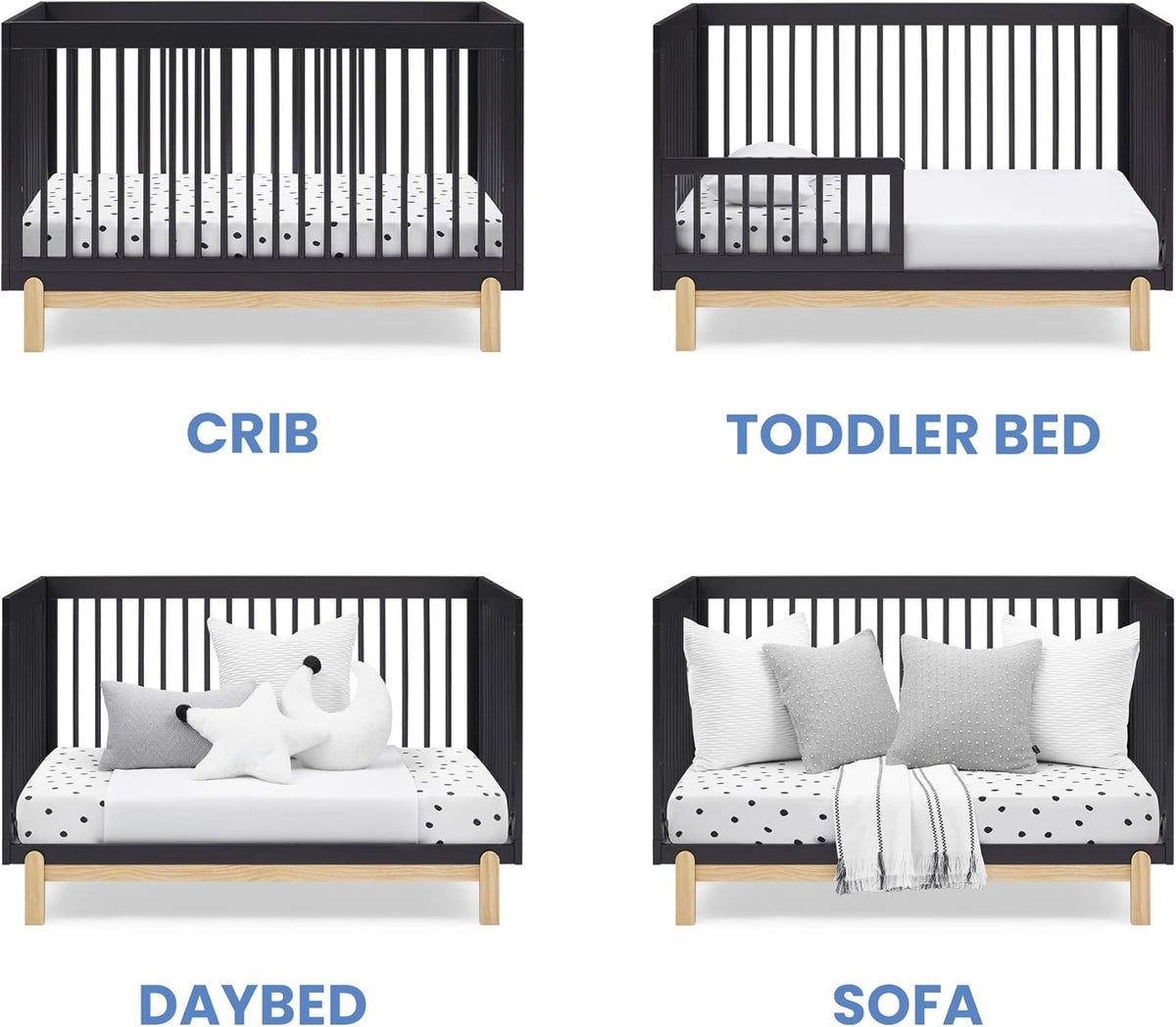 Delta Children Poppy 4-in-1 Convertible Crib, Greenguard Gold Certified, Midnight Grey/Natural
