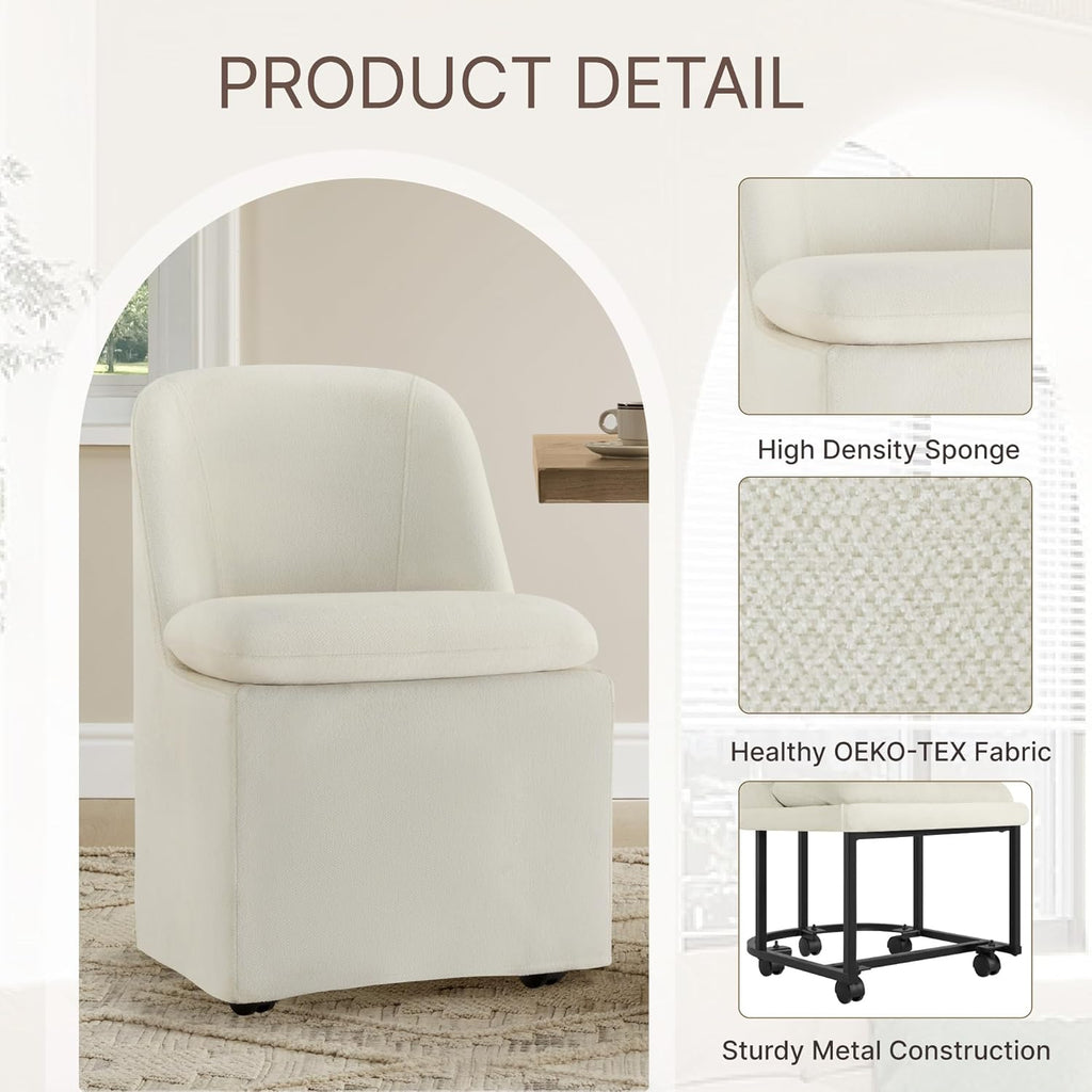KISLOT Upholstered Dining Chairs Set of 4 with Hidden Casters, Modern Kitchen Chairs with Removable Washable Cover, Padded Dining Room Chairs with Chenille Velvet Fabric & Metal Frame, Beige