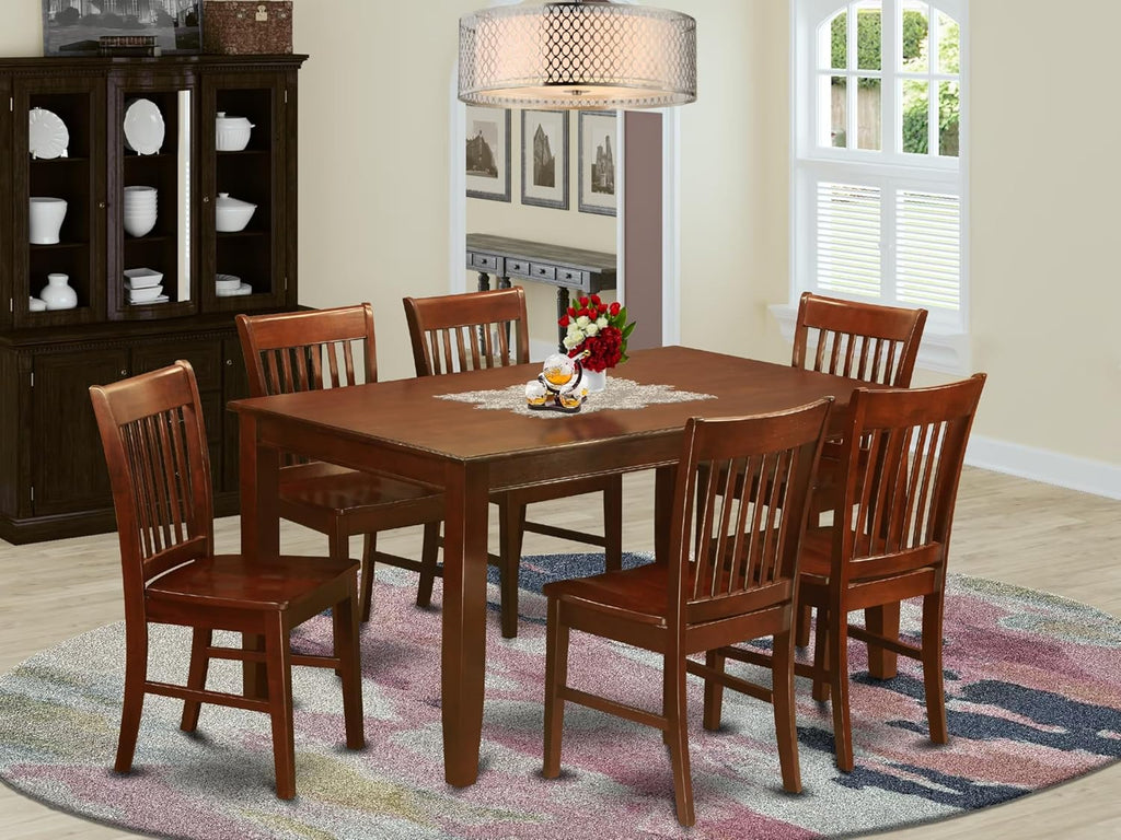 East West Furniture DUNO7-MAH-W 7 Piece Dining Set Consist of a Rectangle Solid Wood Table and 6 Kitchen Room Chairs, 36x60 Inch, Mahogany