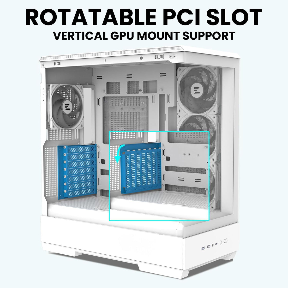 Zalman P50 ATX Mid-Tower Premium PC Case - Panoramic Tempered Glass, Hinged Cable Management Doors, Back-Connect Motherboard Compatible, Barebone Computer Chassis, White