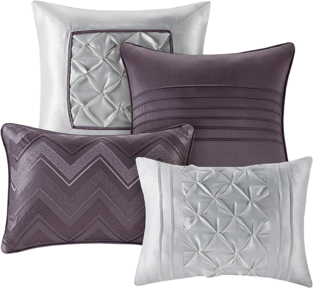 Madison Park Essentials King Comforter Set, 24 Piece Bedding With Matching Curtains, Decorative Pillows, Luxe Diamond Tufting , Room in a Bag Joella Collection, Plum King