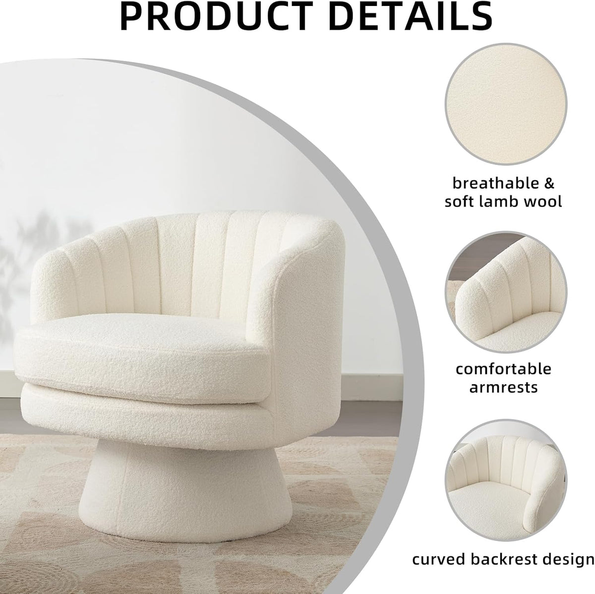 CANMOV Swivel Accent Chair with Armrest, Modern 360 Degree Swivel Barrel Chair with Curve Back and Soft Cushion,Comfy Round Sherpa Teddy Armchair Single Sofa for Living Room,Bedroom,Waiting Room,Beige