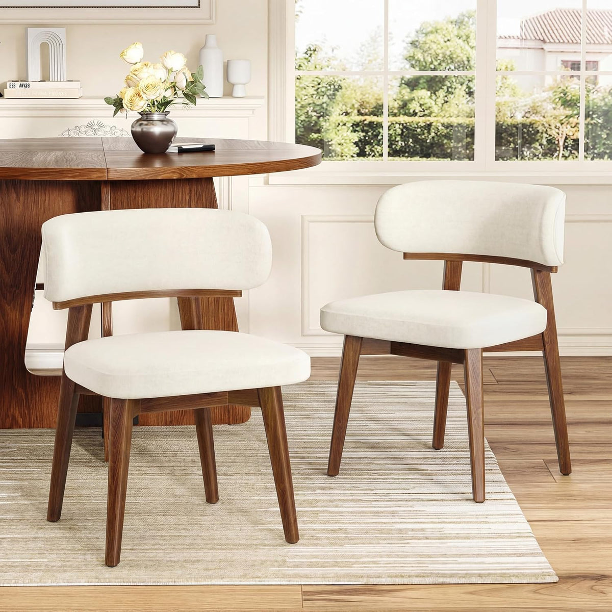 Dining Chairs Set of 2, Modern Upholstered Dining Chairs, Wooden Kitchen Chairs for Dining Room with Ergonomic Curved Backrest