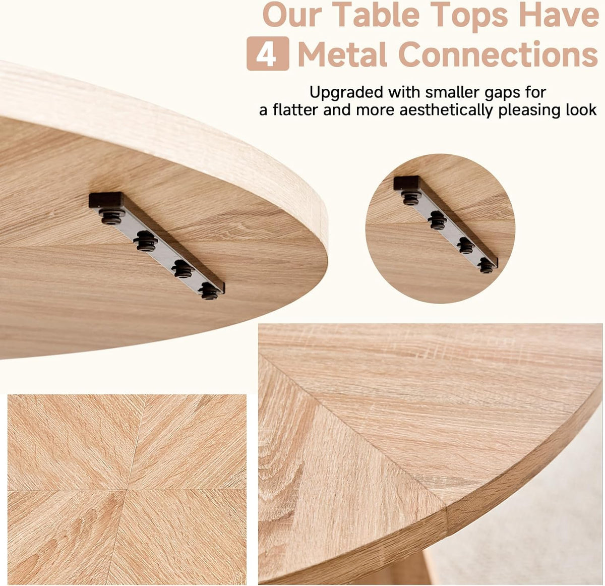 Round Dining Table Set for 4 with Chairs Kitchen Table and Chairs Set Dining Room Table Set Mid-Century Modern Chair with Metal Leg for Apartment Living Room(Natural Table With 4 Brown Chairs)
