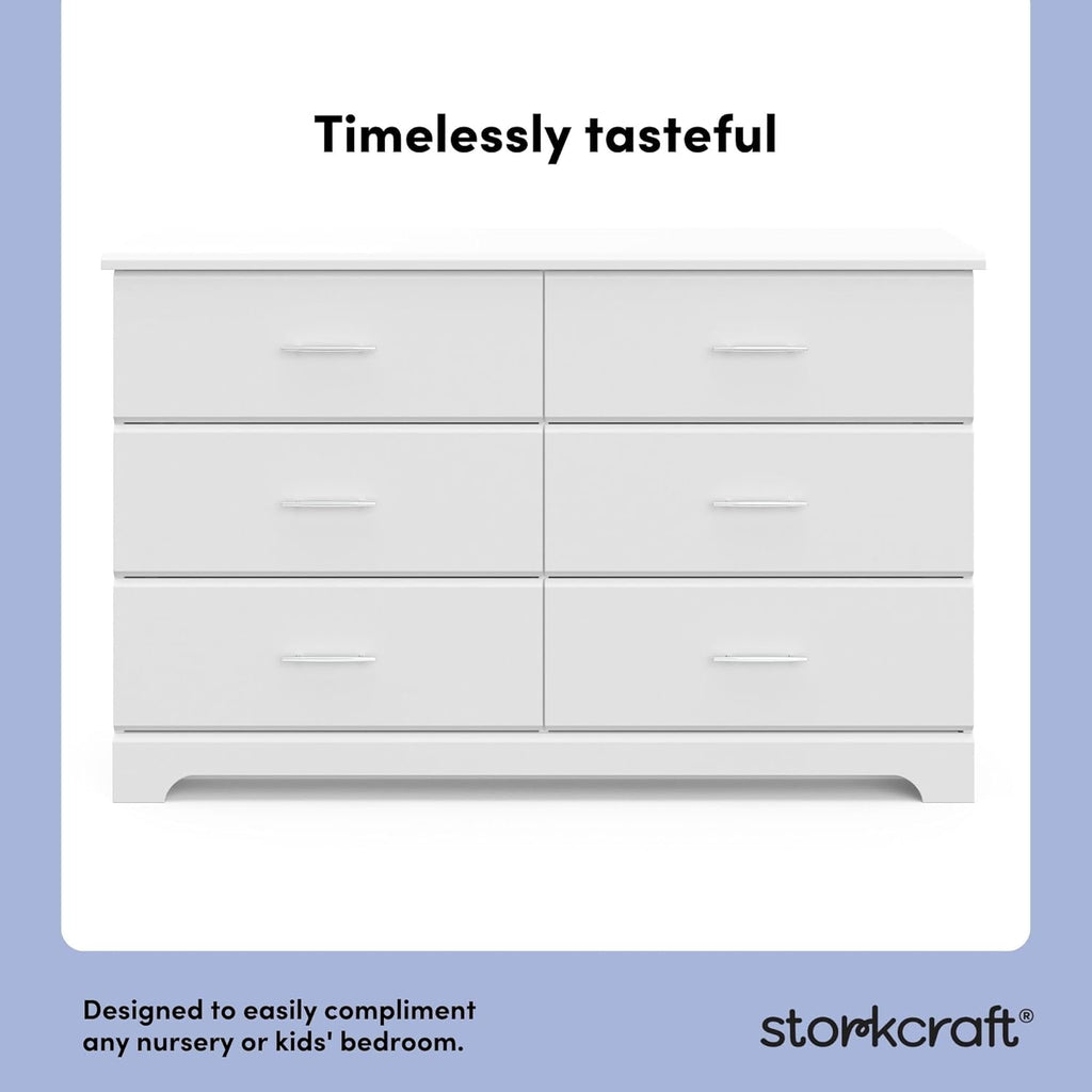Storkcraft Brookside 6-Drawer Dresser (White) – GREENGUARD Gold Certified, White Dresser for Bedroom, Kids & Nursery Storage Chest, Safety Interlocking Drawers, Pre-Installed Tracks, Kids Chest