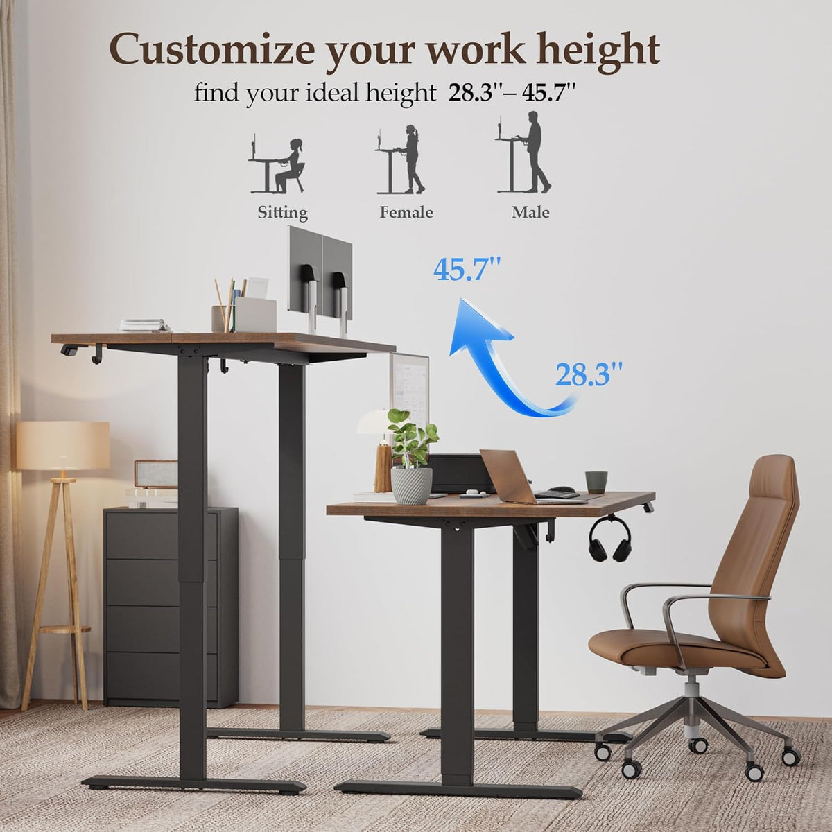 Klicelor Electric Standing Desk 48 Inch, Height Adjustable Desk for Home Office, Sit Stand Up Rising Computer Table with Memory Preset, Rustic Brown