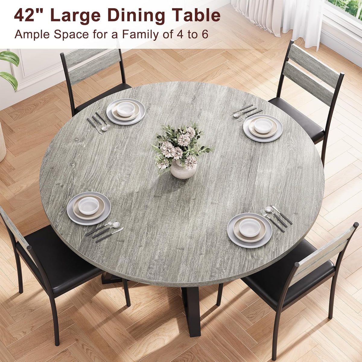 Jocoevol Round Dining Table for 4,Kitchen Dining Room Circle Dinner Pedestal Table,Space Saving Wood Kitchen & Dining Room Furniture, 42In,Grey