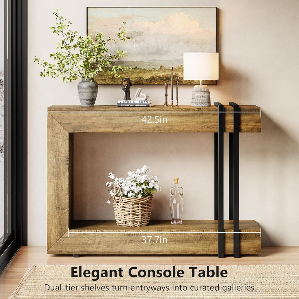 Einhomn 42.5" Console Table Behind Couch, 2-Tier Narrow Entryway Table with Storage, Wood Sofa Tables for Hallway/Entrance/Living Room/Foyer, Rustic Brown