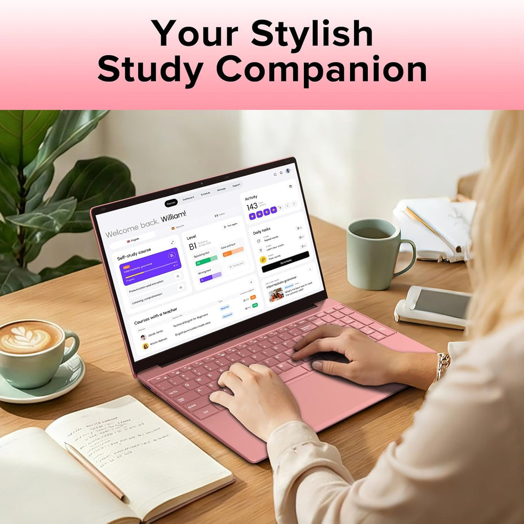2026 Laptop 15.6" Rose Pink, Fingerprint & Backlit Keyboard with Numpad, 8GB RAM 256GB SSD, Quad-Core Processor (Up to 2.8GHz), 1080P FHD IPS, Aesthetic PC for Business & Student