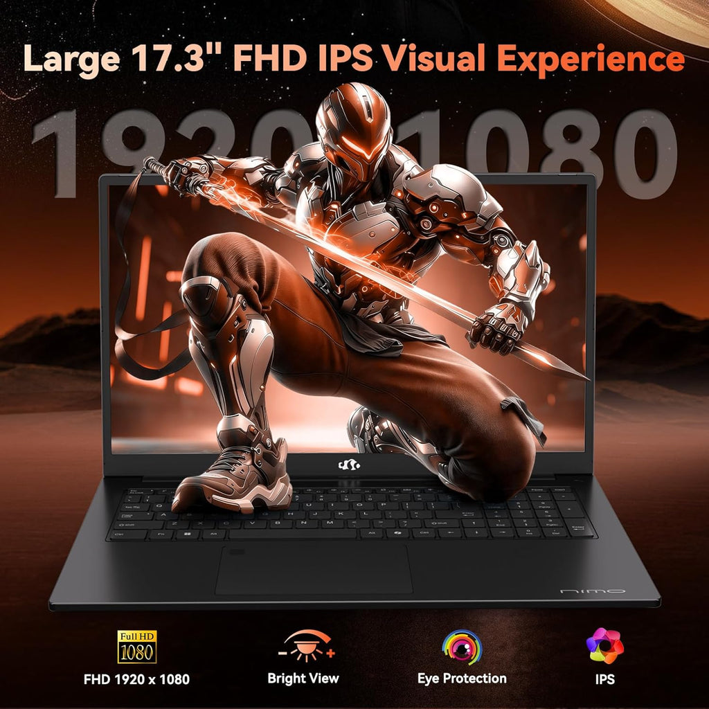 NIMO 17.3" Gaming Laptop, AMD Ryzen 7 7735HS (8C/16T, Up to 4.75GHz), 16GB DDR5 RAM, 256GB PCIe 4.0 SSD, 100W PD Fast Charging, FHD Display, Backlit KB, Fingerprint, SD Card Reader, Windows 11