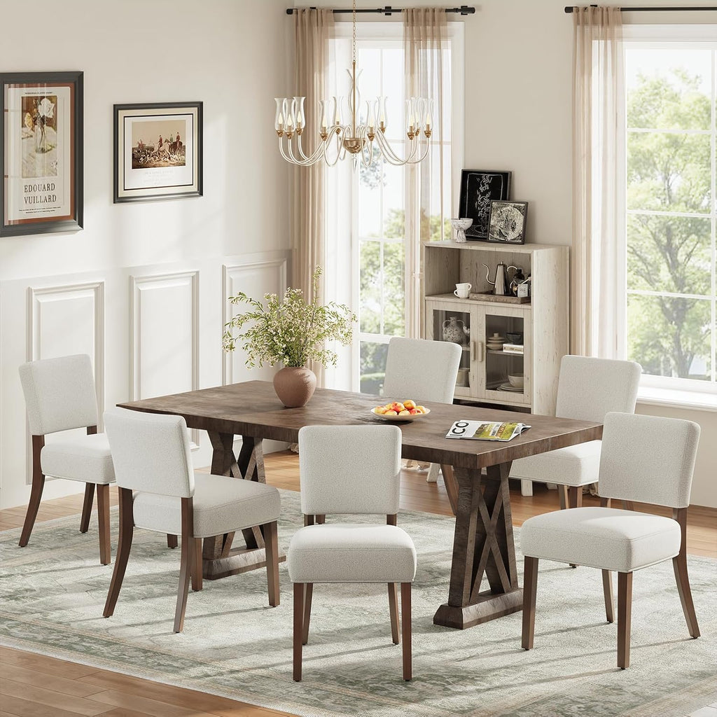 COLAMY Upholstered Dining Chairs Set of 6, Modern Kitchen Chairs with Back, Farmhouse Fabric Side Dining Room Chairs with Wood Legs for Dining Room Kitchen Restaurant, Beige