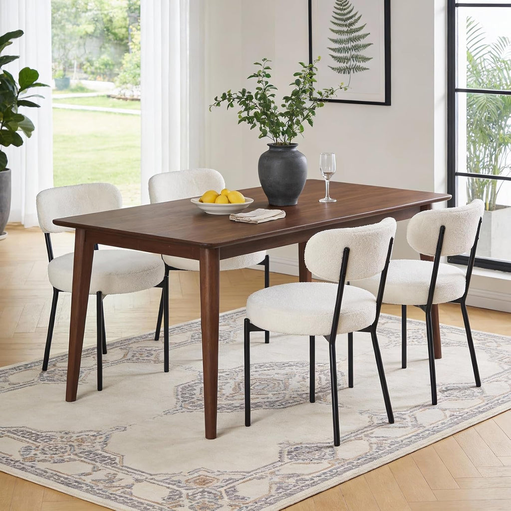 DUMOS Dining Chairs Set of 4, Mid Century Modern Chair Round Upholstered Curved Backrest, Kitchen Vanity Living Room Chairs with Black Metal Legs .Light Beige