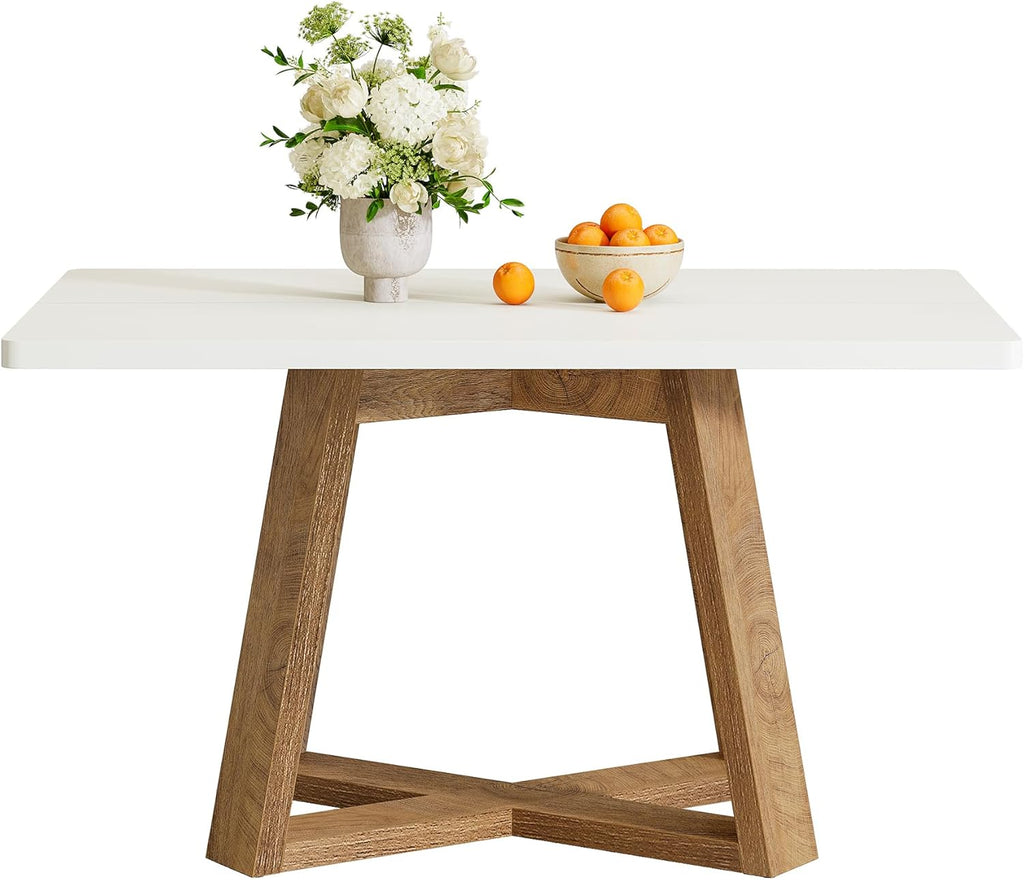 Tribesigns 47-Inch Dining Table Set of 2, Modern Kitchen Table with Wooden Legs, Dinner Tables for Kitchen, Dining Room, Small Space, White and Brown, 2Pcs