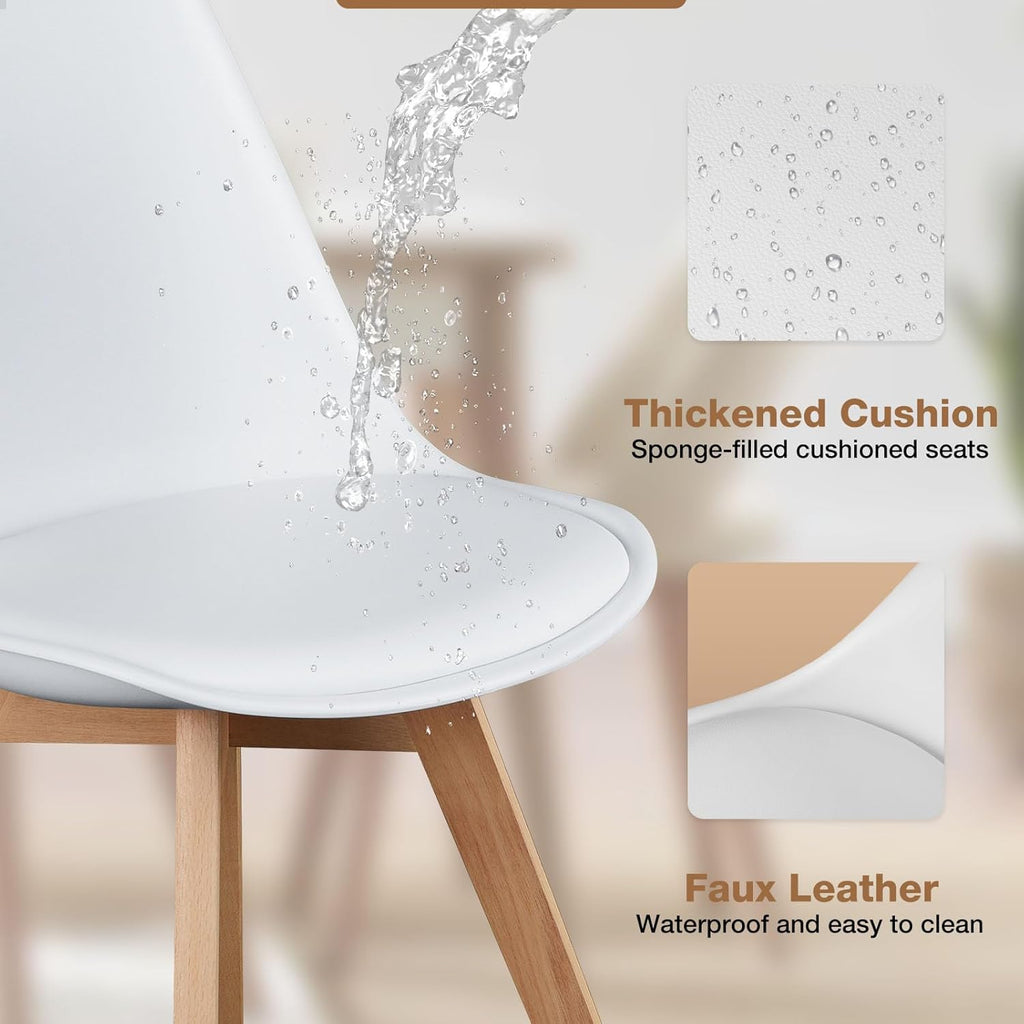 OLIXIS Dining Chairs Set of 8 Kitchen Mid Century Modern Chairs with Wood Legs and PU Leather Cushion for Living Room Bedroom Outdoor Lounge, White