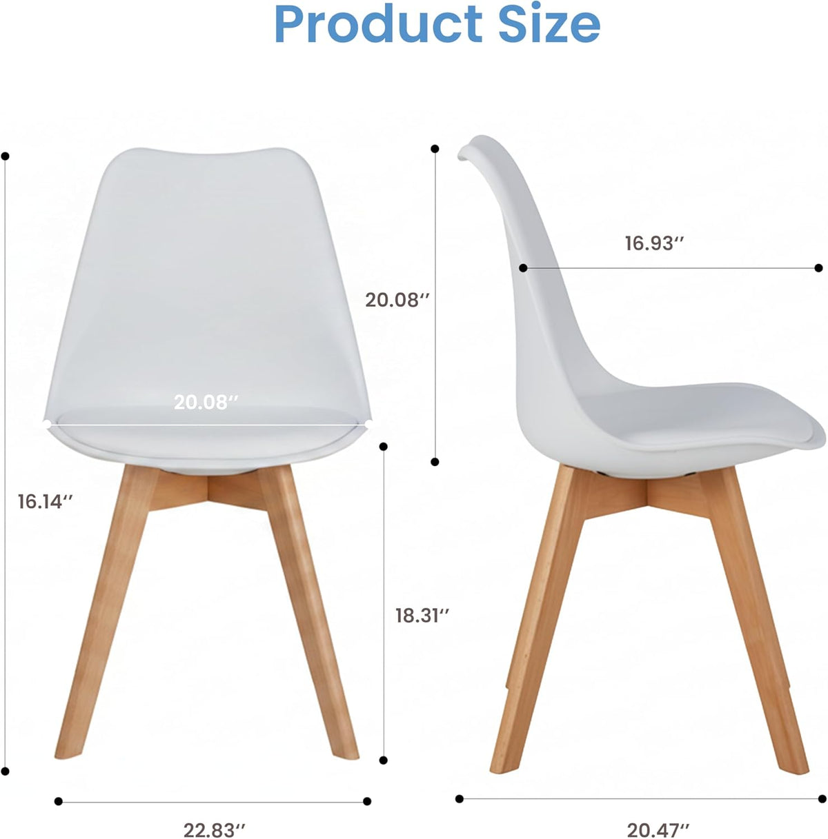 Simple Deluxe Set of 4 Mid-Century Modern Dining Chairs, PU Leather Upholstered Seat with Solid Wood Legs, Versatile for Kitchen Living Room Bedroom & Indoor Lounge Use, White