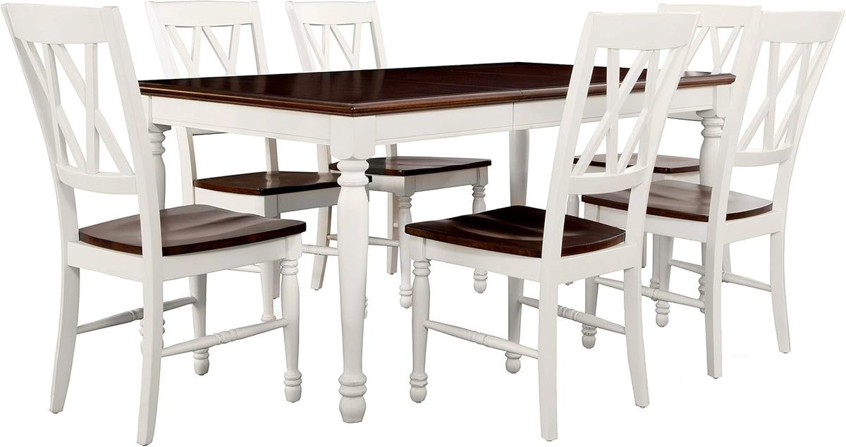 Crosley Furniture Shelby 7-Piece Traditional Dining Table Set for 6, Dinner Tables with Kitchen Chairs, Distressed White